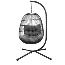 Luxury Hanging Swing Egg Chair With Thick Cushion & Pillow, Contemporary Design Great For Indoor Or Outdoor Use, Colour Grey