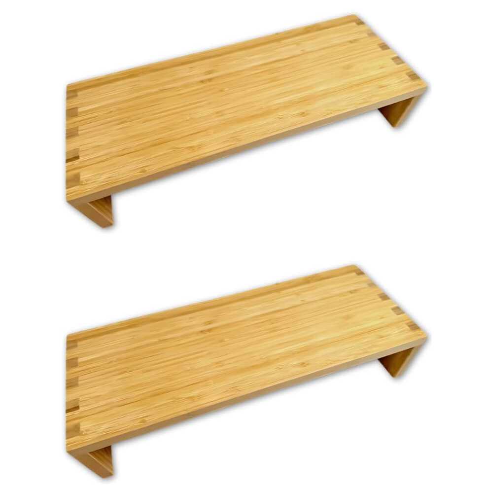 Osco Bamboo Monitor Stand 2 Pcs | Shelf | Computer Screen Riser | Printer Stand | Laptop Plinth | Full Size Keyboard Storage | Fully Assembled | H10 X 5038803060308
