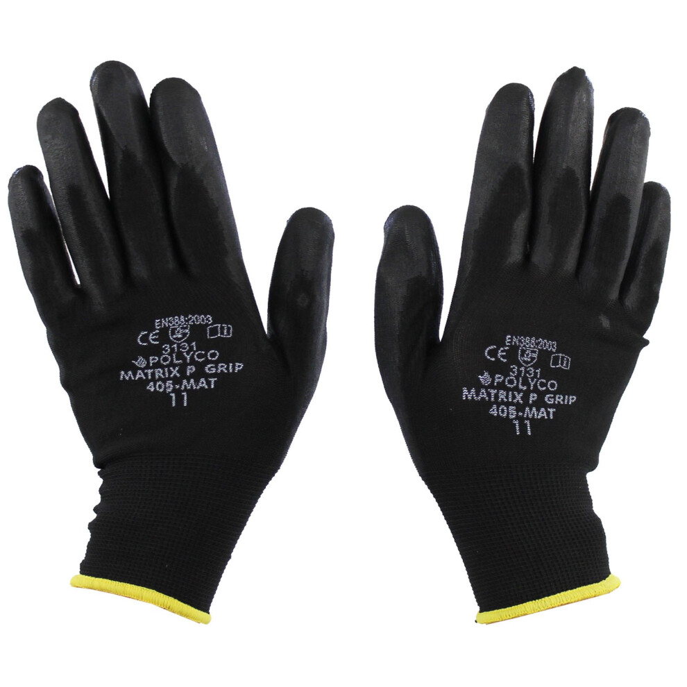 Photos - Safety Equipment 12 Pairs - POLYCO Matrix P Grip - Black PU Gloves Size 11 XX Large Gardening Work Mechanic Builders PPE Grip