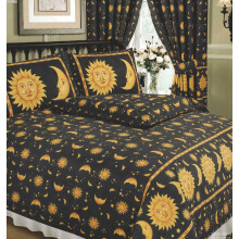 King Size Bed Sun and Moon Black Duvet Cover Set Crescent Moon Stars Space Speckle Yellow Gold