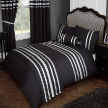 Double Bed Glitz Black with Silver Trim, Duvet/Quilt Cover Bedding Set, Luxurious 200 Thread Count 100% Egyptian Cotton with Ribbon Detailing