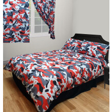 Double Bed Camouflage Red Black Grey Duvet Cover Set