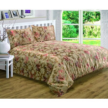 Super King Size Bed Anastasia Gold Duvet/Quilt Cover Bedding Set, by Courtaulds Fabrics, Jacquard Floral Print, Golden Rope Edge Mink Tan Terracotta