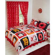 Betty Boop Super King Size Bed Picture Perfect, Duvet Cover Bedding Set, Polka Dot Wink Hearts Pudgy Dog Lips Kiss Kicking Classic, Black White Red