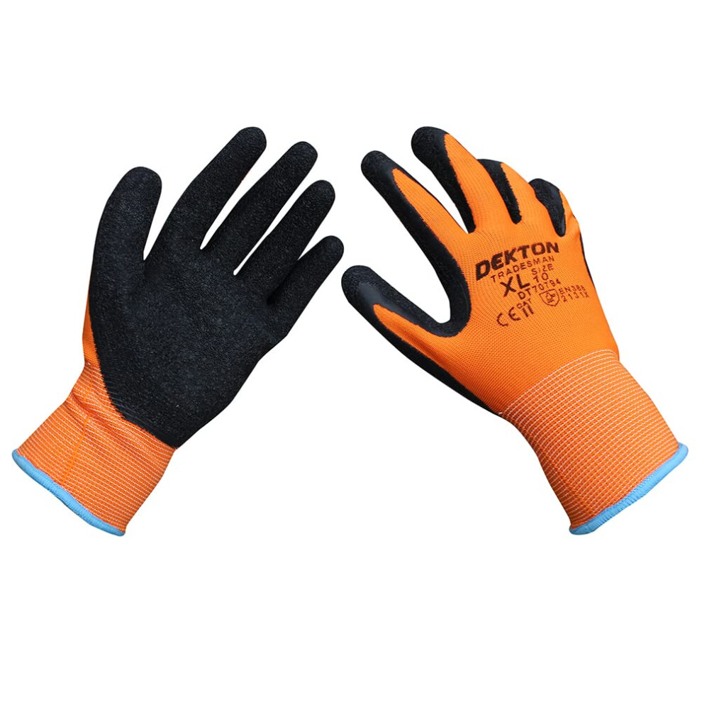 Dekton T70794 Size Tradesman Latex Coated Working Gloves,Orange/Black, 10/Xl Cat11,En388,Ultra Grip, Perfect Diy,Building, Decorating, Garden. 5055441440613
