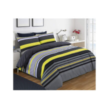 Striped Black and Yellow Duvet Cover and Pillowcase Bedding Set Bed Linen Set (Double)