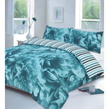Hotel Quality King Printed Rose Teal Floral Design Duvet Cover Set Bedding Set with pillowcases - King Size