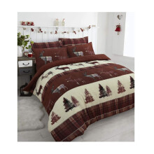 Casa D'Or Quality Single Festive Christmas Stag Reindeer Pine Tree Printed Design Brown Flannelette Duvet Cover Set Bedding Set with Pillowcases, 100%