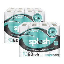Splesh by Cusheen 3-ply Toilet Roll - White (120 Pack) Soft, Quilted Bulk Toilet Rolls, Toilet Tissue and Loo Rolls ? Eco-Friendly Toilet Paper
