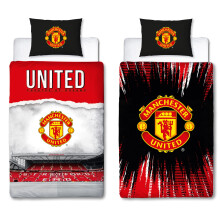 Manchester United FC Official Single Duvet Cover Set, Theatre Design | Red Reversible 2 Sided Football Stadium Bedding Cover Official Merchandise