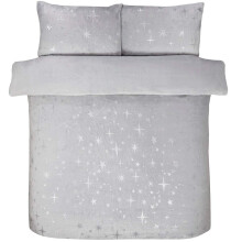 Sleepdown Scattered Stars Luxury Foil Fleece Silver Plain Reverse Warm Soft Cosy Duvet Cover Quilt Bedding Set with Pillowcases-King (230cm x 220cm)