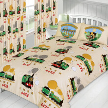 LITTLE FLYING SCOTSMAN KING SIZE DUVET COVER SET CREAM GREEN TRAIN LNER 4472
