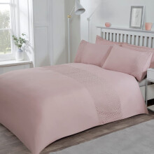 Sleepdown Lace Panel Band Border Blush Pink Luxury Soft Easy Care Duvet Cover Quilt Bedding Set with Pillowcases-Double (200cm x 200cm), Polyester