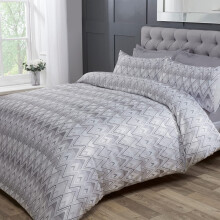 Sleepdown Chevron Jacquard Zig Zag Geometric Stripe Light Grey White Luxury Duvet Cover Quilt Bedding Set with Pillowcases - Double (200cm x 200cm)
