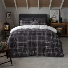 Sleepdown Check Printed Flannel Fleece With Sherpa Reverse Thermal Warm Cosy Soft Duvet Cover Quilt Bedding Set with Pillow Cases-Super King (220cm x