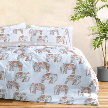 Sleepdown Elephant Rust White Paisley Reversible Soft Easy Care Duvet Cover Quilt Bedding Set with Pillowcases - King (230cm x 220cm)