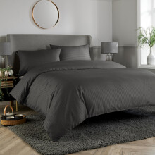 Olivia Rocco Mayfair Stripe Duvet Cover Set Easy Care Satin Stripes Comforter Reversible Bedding Quilt Covers With Pillowcases, King Grey