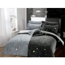 Olivia Rocco Glow In The Dark Teddy Fleece Duvet Cover Sets Soft Warm Kids Bedding Childrens Quilt Covers Set, Stars Grey Single