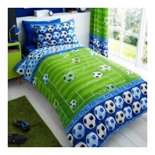 FAIRWAYUK Boys Bedding Single Bed Size, Soccer Court Reversible Duvet Cover Set With Pillow Case, Super Soft, Quilt Covers (Goal Blue, Single)