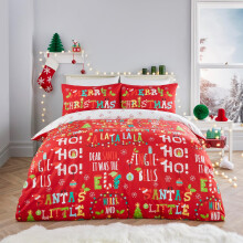 Fusion - Christmas Phrases Duvet Cover - King Bedding Size (230 x 220cm) - Reversible (2 Designs) - 2x Pillowcases Included - Snowflakes Duvet Cover -