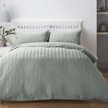 Serene - Duck Egg Blue Seersucker Duvet Cover - Single Bedding Size (140 x 200cm) - Luxury Bedding - Soft Touch - Textured Duvet Cover in Duck Egg -