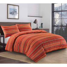 HOMES-LINEN Leon Stripe Lines Printed Easy Care Reversible Duvet Cover Bedding Set (Red, Double)