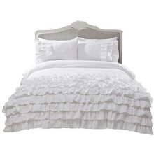 Luxury Flamenco Embellished Ruffles Frills Duvet Bedding Quilt Cover Set and Pillowcase Size Single, Double & King (White, SINGLE)