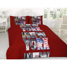 LIZZIE JACOBS New York City Printed Luxurious Modern Style Easy Care Duvet Cover Sets Quilt Cover Sets Reversible Bedding Sets (King, Red)