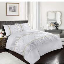 LIZZIE JACOBS Eleanor Pintuck Stripes Duvet Cover Sets Luxurious Quilt Cover Sets Soft Poly Cotton Easy Care Bedding Sets (Double, White)