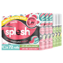 Splesh by Cusheen 3-ply Toilet Roll - Soft, Quilted Bulk Toilet Rolls, Eco-Friendly Toilet Tissue Loo Rolls, Made in UK - 72 Rolls (Aloe 36s) &