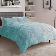 L S U Teddy Bear Hug & Snug Shaggy Duvet Cover Set Warm Fleece Christmas Bedding Set (Duck Egg, King)