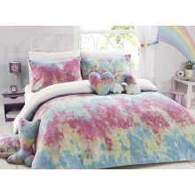 L S U Teddy Bear Fleece Duvet Cover Set Rainbow Tie Die Super Soft Quilt Cover Single Double Fleece Fitted Sheet Cushion Cover (Cushion Cover 43 x 43