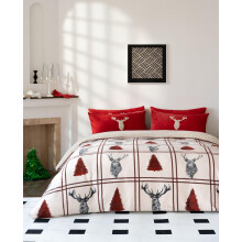 LSU Christmas Stag Teddy Bear Fleece Duvet Cover Set Fluffy Warm Soft Cosy Bedding Set
