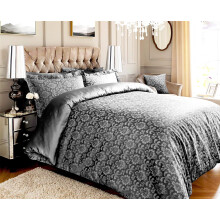 Roseley 600TC Jacquard Duvet Cover Set 80% Cotton Ornamental Bed Set Covers Soft & Warm Extra Pillowcases Available [Dark Grey Damask, King]