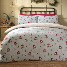 Dreams & Drapes - Vintage Red Robin Christmas Fleece Duvet Cover - Super King Bedding Size (260 220cm) - Reversible (2 Designs) - Soft Teddy Fleece