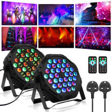 BrightWish 2 Pack Disco Lights for Parties, 36 LED Stage Lights with DMX & Remote Control, 7 Mode RGB Effect for DJ Events, Kids Party, Club, Bar,