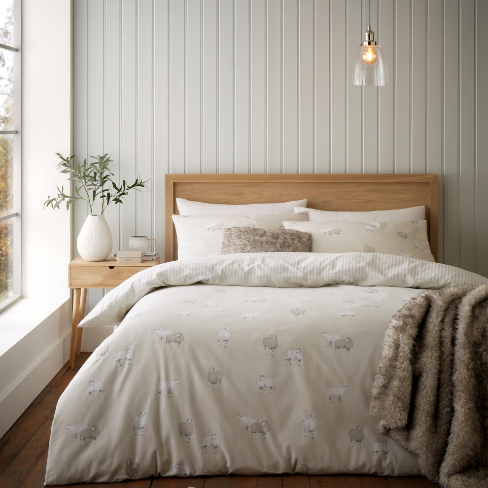 Catherine Lansfield Brushed Cotton Sheep Single Duvet Set Natural