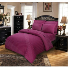 viceroy bedding Satin Stripe Quilt Duvet Cover and Pillowcase Bed Set (King, Blackcurrant Purple)