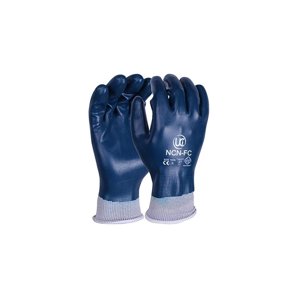 UCI NCN Lightweight Nitrile Coated Work DIY Gardening Work Assembly Safety Gloves (10/XL, NCN-FC - Blue/White)