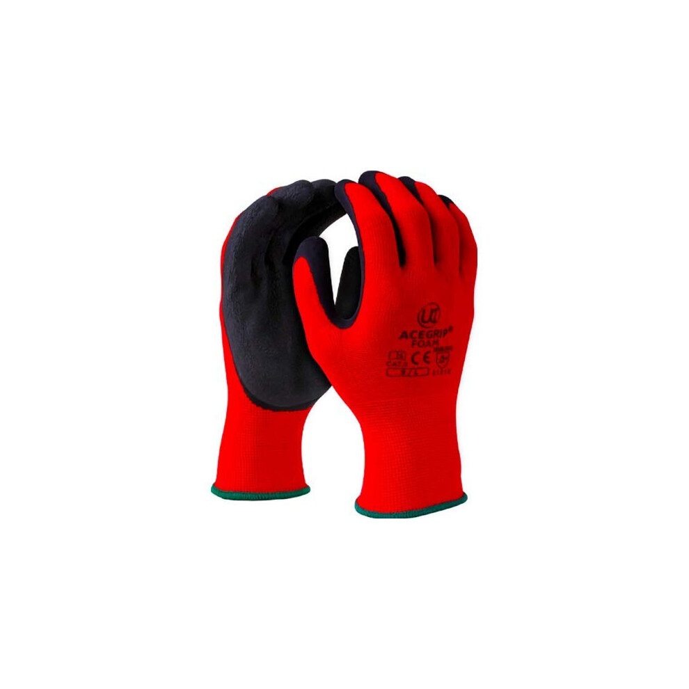 10 X Uci Acegrip-Lite Work Grip Gloves Hand Protection Latex Palm - Red/Black (7/Small) 5060123082852