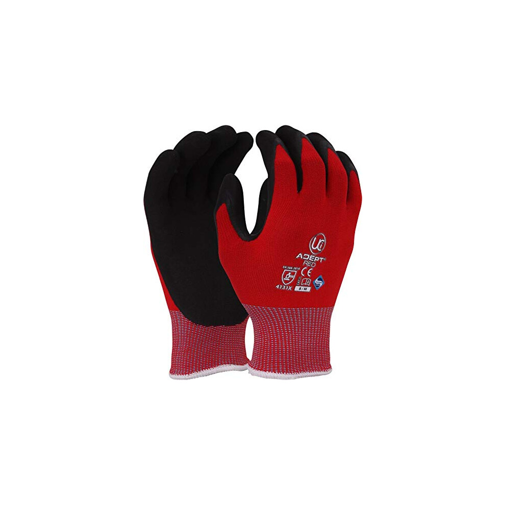 10 X Uci Adept Red Nylon & Lycra Blend Liner Nitrile Nft Foam Coating Gloves (8/Medium) 5060123084146