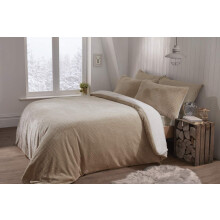 clicktostyle Extra Plush Waffle Fleece Teddy Duvet Quilt Cover with Pillow Cases Bedding Sets (Natural, Double)