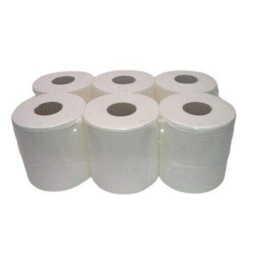 White Tissue 6 Pack 2 Ply Embossed Centre Feed Paper Wipe Rolls Kitchen Clean UK