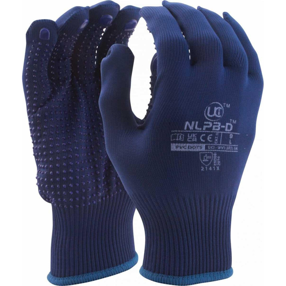 Uci Nlpb-D Full Fingered Low Lint 13 Gauge Pvc Dotting Palm Polyester Dexterity Durability Gloves - Blue (9 / Large) 5060123091977