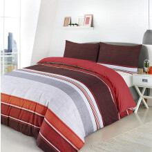 Orange Wide Stripe King Size Duvet Cover & Pillowcase Reversible Bedding Set Easy Care