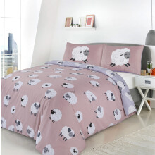CnA Stores - Dotty Sheep Double Duvet Cover Set Reversible Blush Pink Grey Bedding