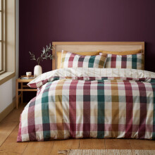 Catherine Lansfield Autumn Check Reversible Double Duvet Cover Set with Pillowcases Plum
