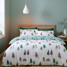 Catherine Lansfield Brushed Snowy Penguin Reversible Double Duvet Cover Set with Pillowcases White