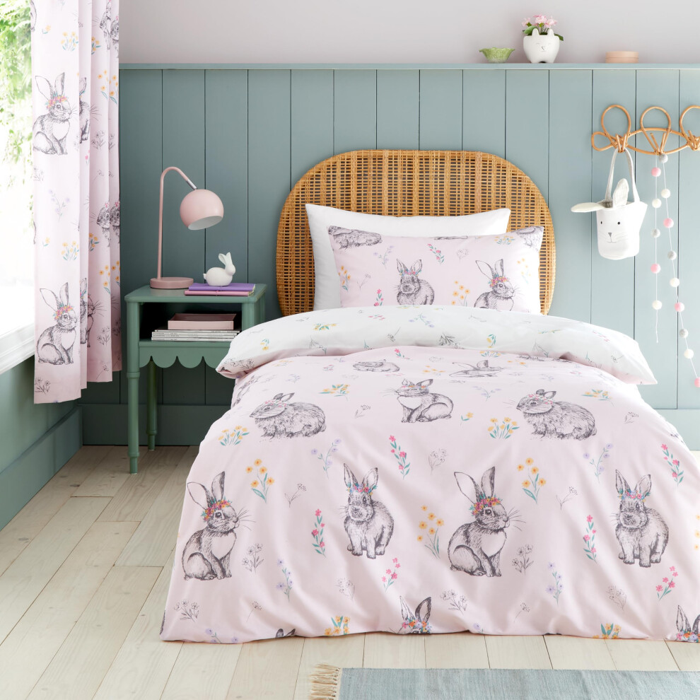 Catherine Lansfield Bunny Tails Ditsy Flowers Reversible Single Duvet Cover Set with Pillowcases, Pink - Image 7