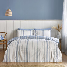Catherine Lansfield Harbour Stripe Reversible Double Duvet Cover Set with Pillowcases Blue